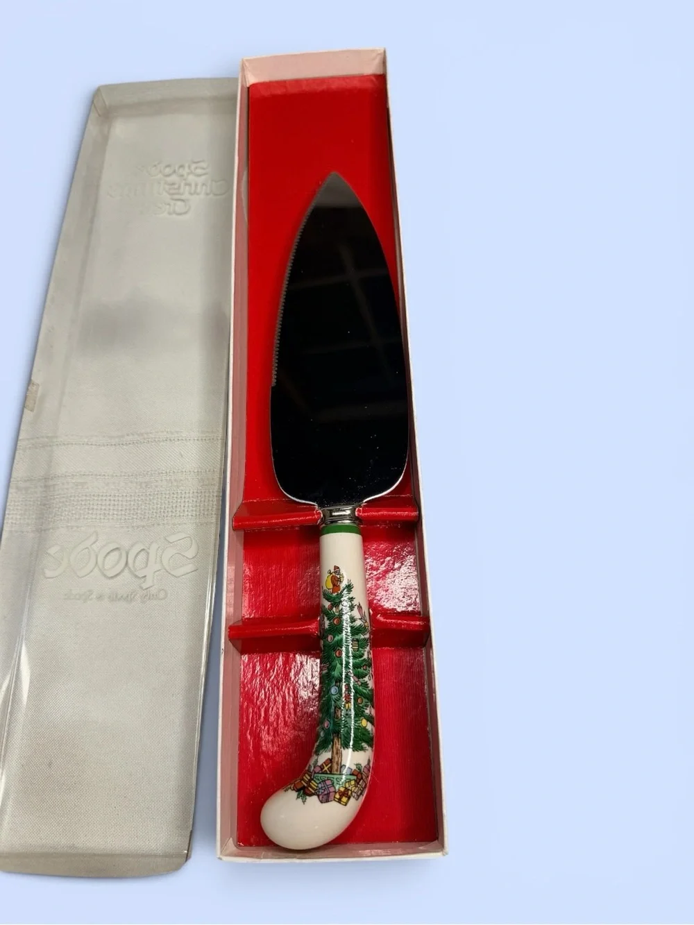 Spode Christmas Tree Pastry Server England Stainless Steel Ceramic Handle w/Box